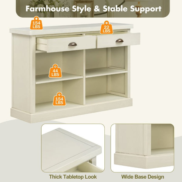 English Elm Trexm Farmhouse Console Table with Drawers Open Cubbies Acacia Entryway Hallway White N715P497738K