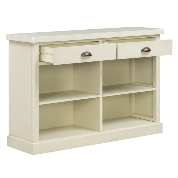 English Elm Trexm Farmhouse Console Table with Drawers Open Cubbies Acacia Entryway Hallway White N715P497738K