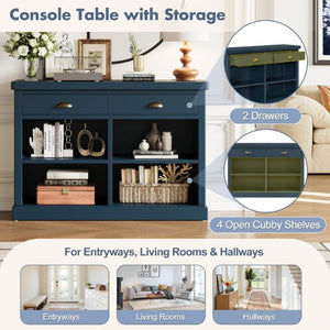 English Elm Trexm Farmhouse Console Table with Drawers Open Cubbies Acacia Entryway Hallway Navy N715P497738M