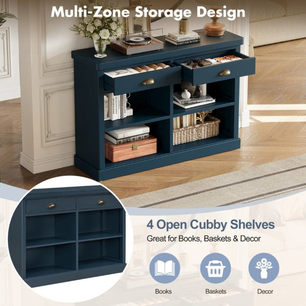 English Elm Trexm Farmhouse Console Table with Drawers Open Cubbies Acacia Entryway Hallway Navy N715P497738M
