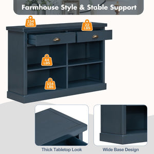English Elm Trexm Farmhouse Console Table with Drawers Open Cubbies Acacia Entryway Hallway Navy N715P497738M
