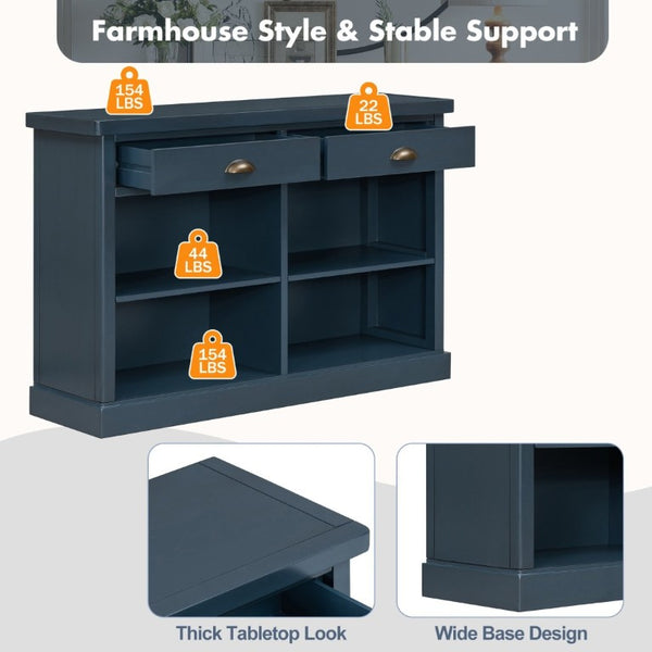 English Elm Trexm Farmhouse Console Table with Drawers Open Cubbies Acacia Entryway Hallway Navy N715P497738M