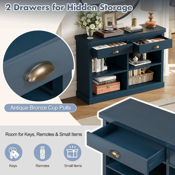 English Elm Trexm Farmhouse Console Table with Drawers Open Cubbies Acacia Entryway Hallway Navy N715P497738M