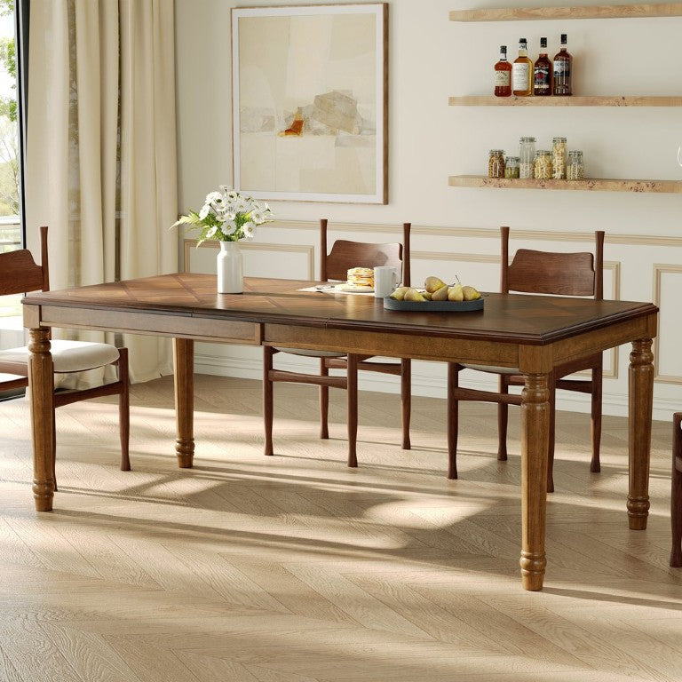 English Elm Trexm Parquet Veneer Rectangular Dining Table with Turned Rubberwood Legs Seats Six Walnut 78.7 inches MDF,Solid Wood N715P503381D