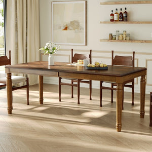 English Elm Trexm Parquet Veneer Rectangular Dining Table with Turned Rubberwood Legs Seats Six Walnut 78.7 inches MDF,Solid Wood N715P503381D