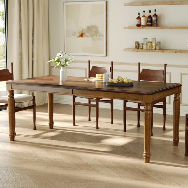 English Elm Trexm Parquet Veneer Rectangular Dining Table with Turned Rubberwood Legs Seats Six Walnut 78.7 inches MDF,Solid Wood N715P503381D