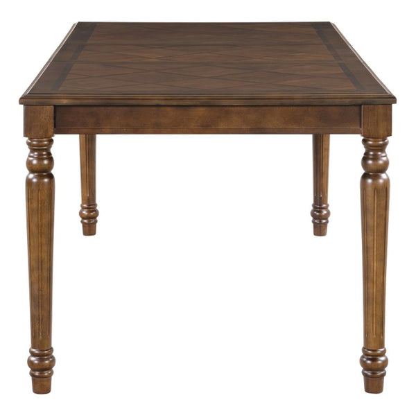 English Elm Trexm Parquet Veneer Rectangular Dining Table with Turned Rubberwood Legs Seats Six Walnut 78.7 inches MDF,Solid Wood N715P503381D