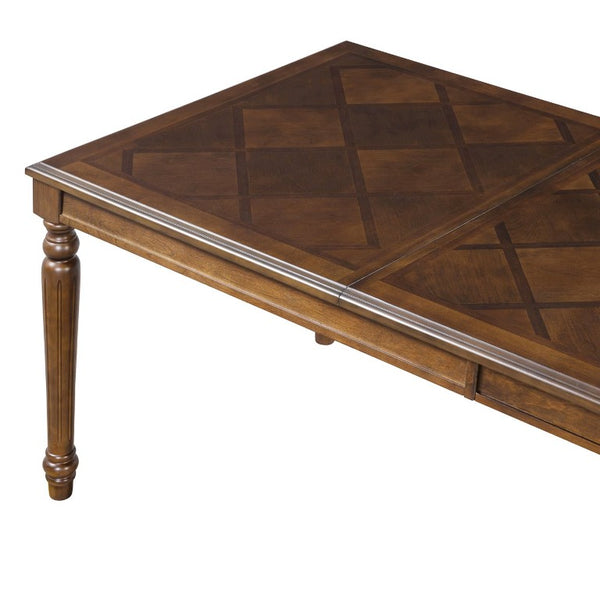 English Elm Trexm Parquet Veneer Rectangular Dining Table with Turned Rubberwood Legs Seats Six Walnut 78.7 inches MDF,Solid Wood N715P503381D