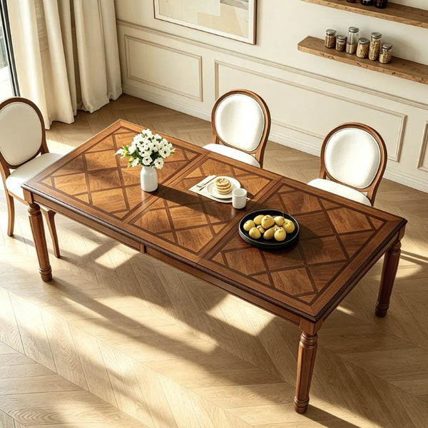 English Elm Trexm Parquet Veneer Rectangular Dining Table with Turned Rubberwood Legs Seats Six Walnut 78.7 inches MDF,Solid Wood N715P503381D