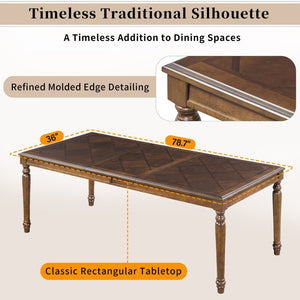 English Elm Trexm Parquet Veneer Rectangular Dining Table with Turned Rubberwood Legs Seats Six Walnut 78.7 inches MDF,Solid Wood N715P503381D