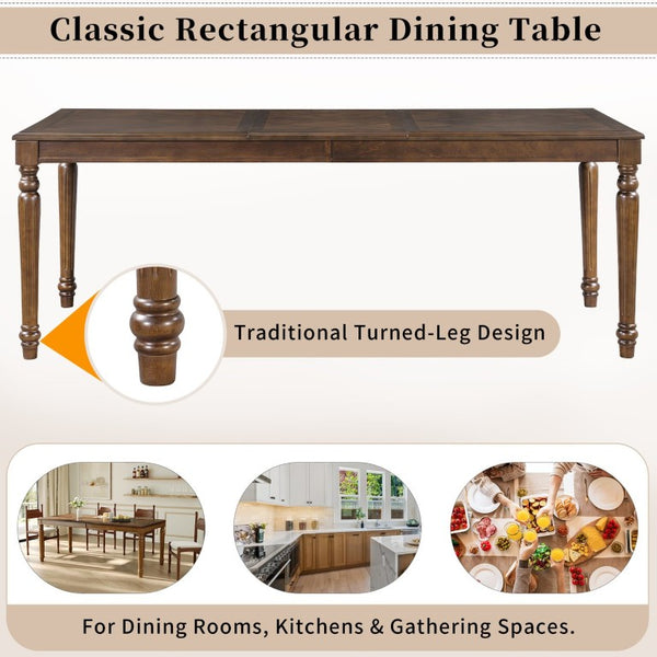 English Elm Trexm Parquet Veneer Rectangular Dining Table with Turned Rubberwood Legs Seats Six Walnut 78.7 inches MDF,Solid Wood N715P503381D