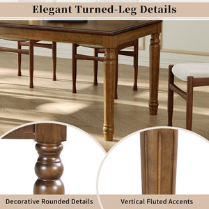 English Elm Trexm Parquet Veneer Rectangular Dining Table with Turned Rubberwood Legs Seats Six Walnut 78.7 inches MDF,Solid Wood N715P503381D