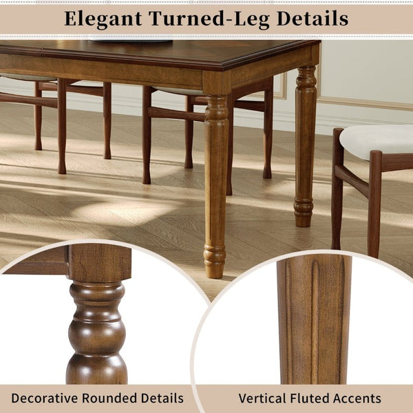 English Elm Trexm Parquet Veneer Rectangular Dining Table with Turned Rubberwood Legs Seats Six Walnut 78.7 inches MDF,Solid Wood N715P503381D