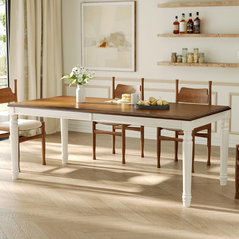 English Elm Trexm Farmhouse Rectangular Dining Table Rubberwood Turned Legs Seats 8 Guests N715P503381N
