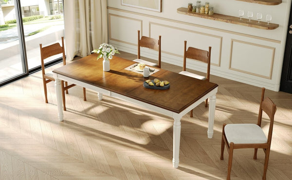 English Elm Trexm Farmhouse Rectangular Dining Table Rubberwood Turned Legs Seats 8 Guests N715P503381N