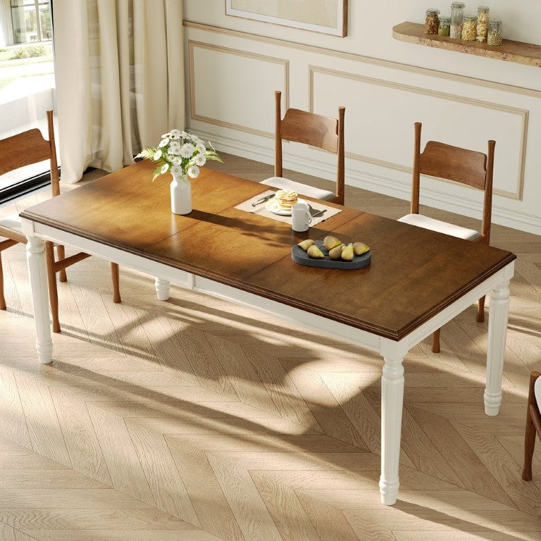 English Elm Trexm Farmhouse Rectangular Dining Table Rubberwood Turned Legs Seats 8 Guests N715P503381N