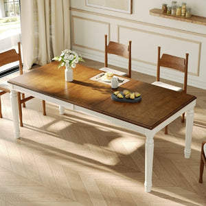 English Elm Trexm Farmhouse Rectangular Dining Table Rubberwood Turned Legs Seats 8 Guests N715P503381N