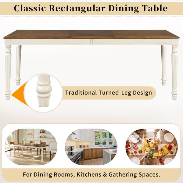 English Elm Trexm Farmhouse Rectangular Dining Table Rubberwood Turned Legs Seats 8 Guests N715P503381N