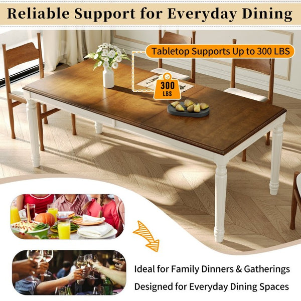 English Elm Trexm Farmhouse Rectangular Dining Table Rubberwood Turned Legs Seats 8 Guests N715P503381N