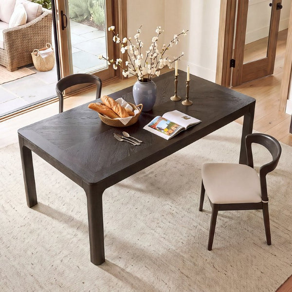 English Elm Trexm Oak Veneer Parquet Dining Table with Rubberwood Legs for Everyday Entertaining Espresso 60 inches Solid Wood N715P532641B