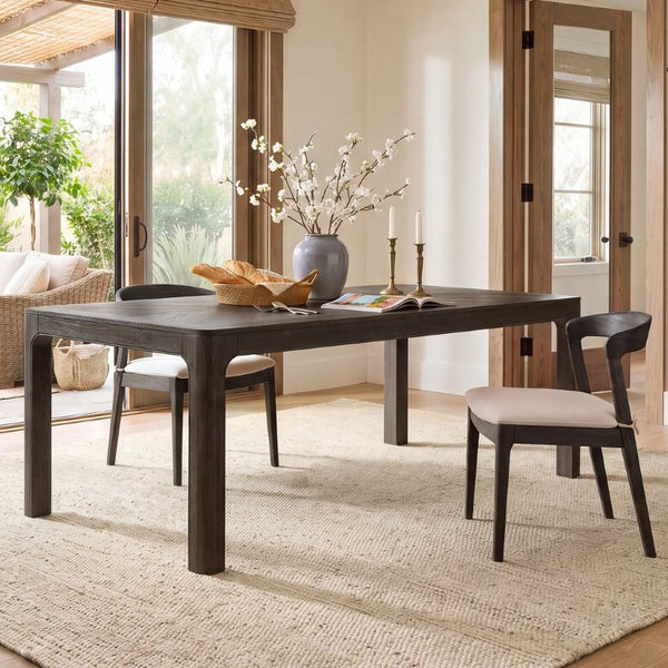 English Elm Trexm Oak Veneer Parquet Dining Table with Rubberwood Legs for Everyday Entertaining Espresso 60 inches Solid Wood N715P532641B