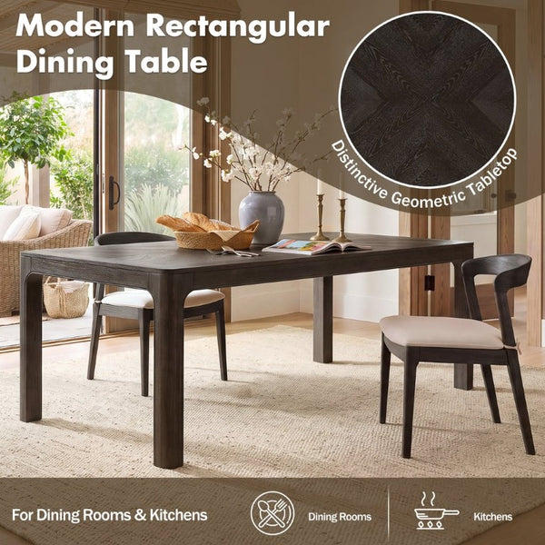 English Elm Trexm Oak Veneer Parquet Dining Table with Rubberwood Legs for Everyday Entertaining Espresso 60 inches Solid Wood N715P532641B