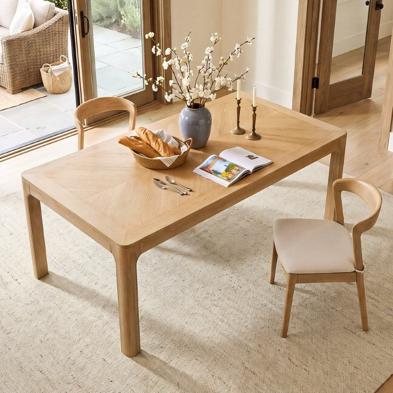 English Elm Trexm Oak Veneer Parquet Rectangular Dining Table with Rubberwood Legs for Modern Homes N715P532641D