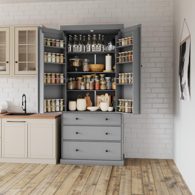 English Elm Topmax Freestanding Farmhouse Pantry Cabinet with Drawers and Adjustable Shelves for Kitchen Gray N717B242047E