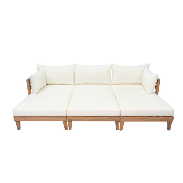 English Elm Topmax Acacia Wood Six Piece Modular Outdoor Daybed Set with Thick Cushions Poolside N717C263001A