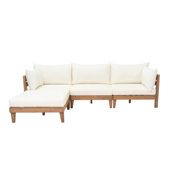 English Elm Topmax Acacia Wood Six Piece Modular Outdoor Daybed Set with Thick Cushions Poolside N717C263001A