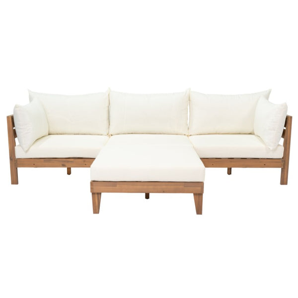 English Elm Topmax Acacia Wood Six Piece Modular Outdoor Daybed Set with Thick Cushions Poolside N717C263001A