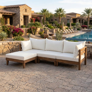 English Elm Topmax Acacia Wood Six Piece Modular Outdoor Daybed Set with Thick Cushions Poolside N717C263001A