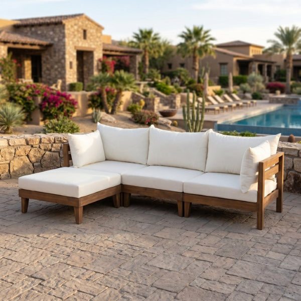 English Elm Topmax Acacia Wood Six Piece Modular Outdoor Daybed Set with Thick Cushions Poolside N717C263001A