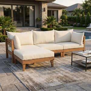 English Elm Topmax Acacia Wood Six Piece Modular Outdoor Daybed Set with Thick Cushions Poolside N717C263001A
