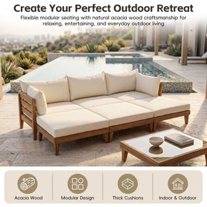 English Elm Topmax Acacia Wood Six Piece Modular Outdoor Daybed Set with Thick Cushions Poolside N717C263001A