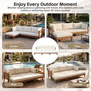 English Elm Topmax Acacia Wood Six Piece Modular Outdoor Daybed Set with Thick Cushions Poolside N717C263001A