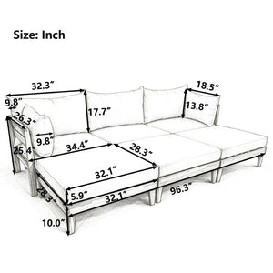English Elm Topmax Acacia Wood Six Piece Modular Outdoor Daybed Set with Thick Cushions Poolside N717C263001A