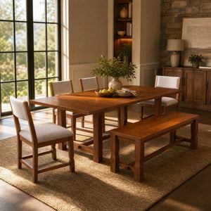 English Elm Topmax Extendable Rubberwood Six Piece Dining Set with Bench and Padded Chairs N717D266002D