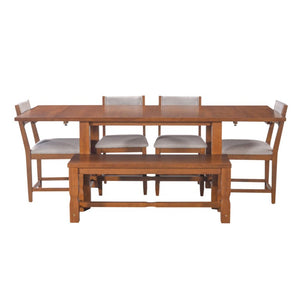 English Elm Topmax Extendable Rubberwood Six Piece Dining Set with Bench and Padded Chairs N717D266002D