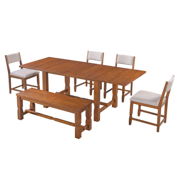 English Elm Topmax Extendable Rubberwood Six Piece Dining Set with Bench and Padded Chairs N717D266002D