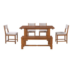 English Elm Topmax Extendable Rubberwood Six Piece Dining Set with Bench and Padded Chairs N717D266002D
