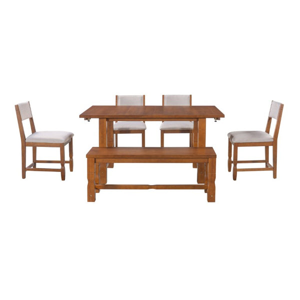 English Elm Topmax Extendable Rubberwood Six Piece Dining Set with Bench and Padded Chairs N717D266002D