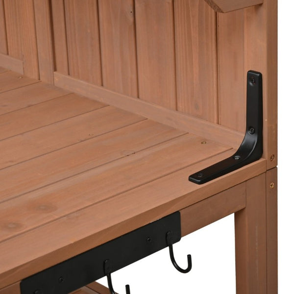 English Elm Topmax Solid Fir Wood Potting Bench with Hutch Shelves and Cabinet Garden Workstation N717P233280D