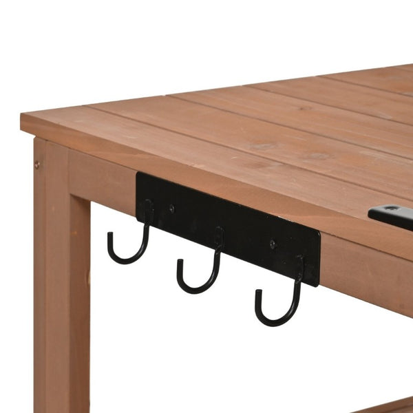 English Elm Topmax Solid Fir Wood Potting Bench with Hutch Shelves and Cabinet Garden Workstation N717P233280D