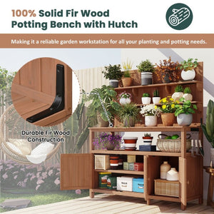 English Elm Topmax Solid Fir Wood Potting Bench with Hutch Shelves and Cabinet Garden Workstation N717P233280D