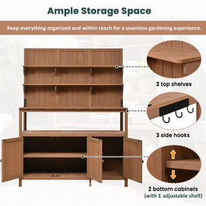 English Elm Topmax Solid Fir Wood Potting Bench with Hutch Shelves and Cabinet Garden Workstation N717P233280D
