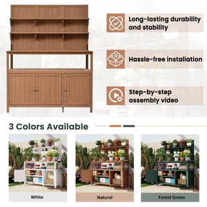 English Elm Topmax Solid Fir Wood Potting Bench with Hutch Shelves and Cabinet Garden Workstation N717P233280D