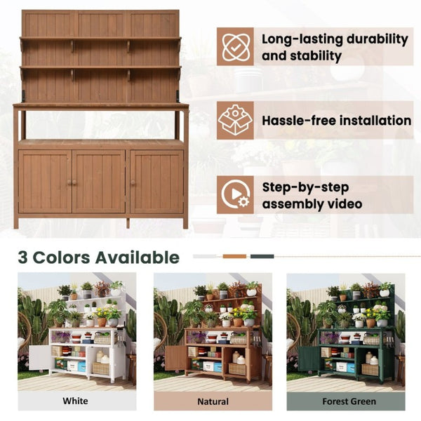 English Elm Topmax Solid Fir Wood Potting Bench with Hutch Shelves and Cabinet Garden Workstation N717P233280D