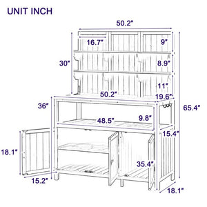 English Elm Topmax Solid Fir Wood Potting Bench with Hutch Shelves and Cabinet Garden Workstation N717P233280D