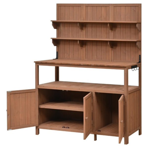 English Elm Topmax Solid Fir Wood Potting Bench with Hutch Shelves and Cabinet Garden Workstation N717P233280D